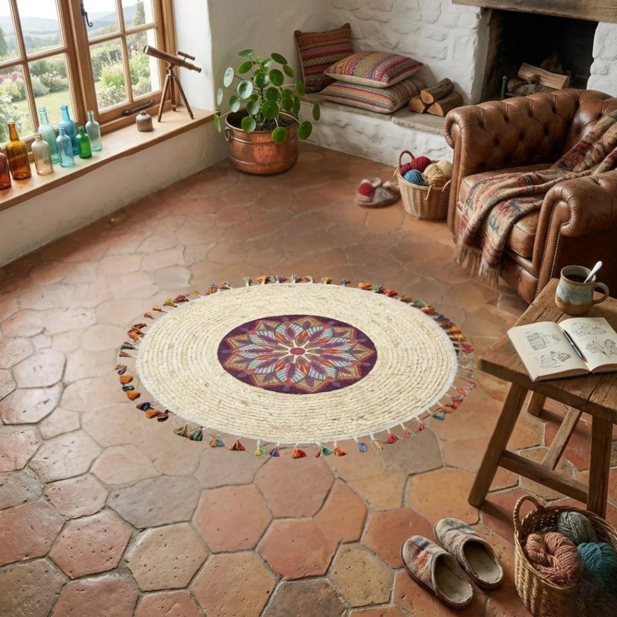 Alfombra Artesanal Flecos Sala Dormitorio Mandala ALJ-8