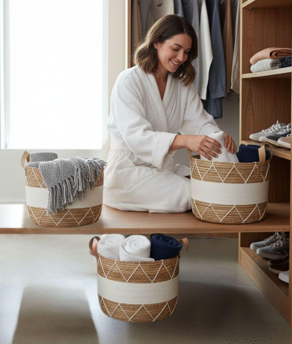 Set 3 Canasto Decorativo Cesto Almacenamiento Moderno Jhn-3