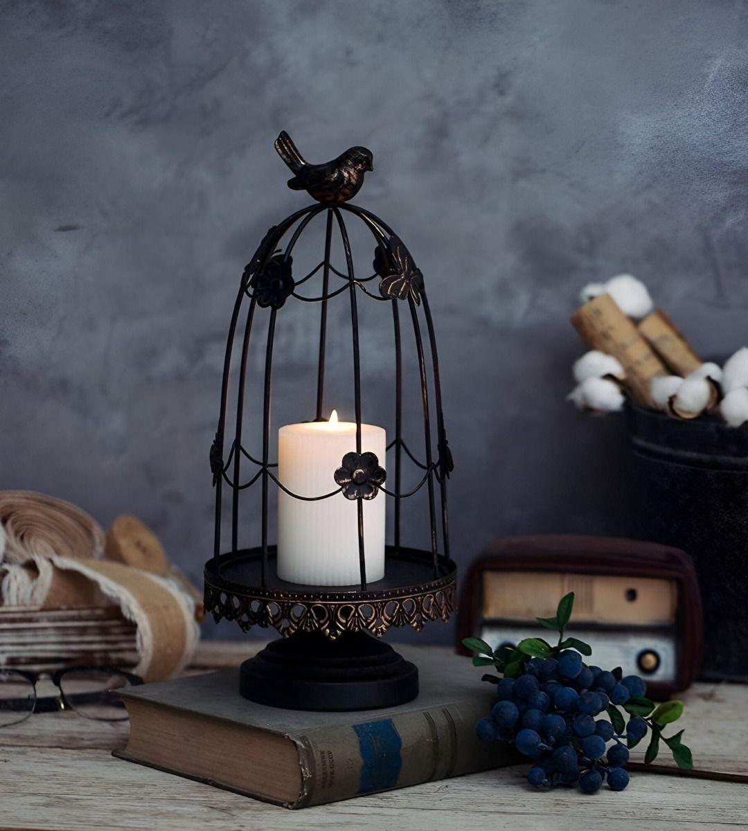 Portavelas Multifunción Decorativo Jaula Pájaros 36cm Jhn-8