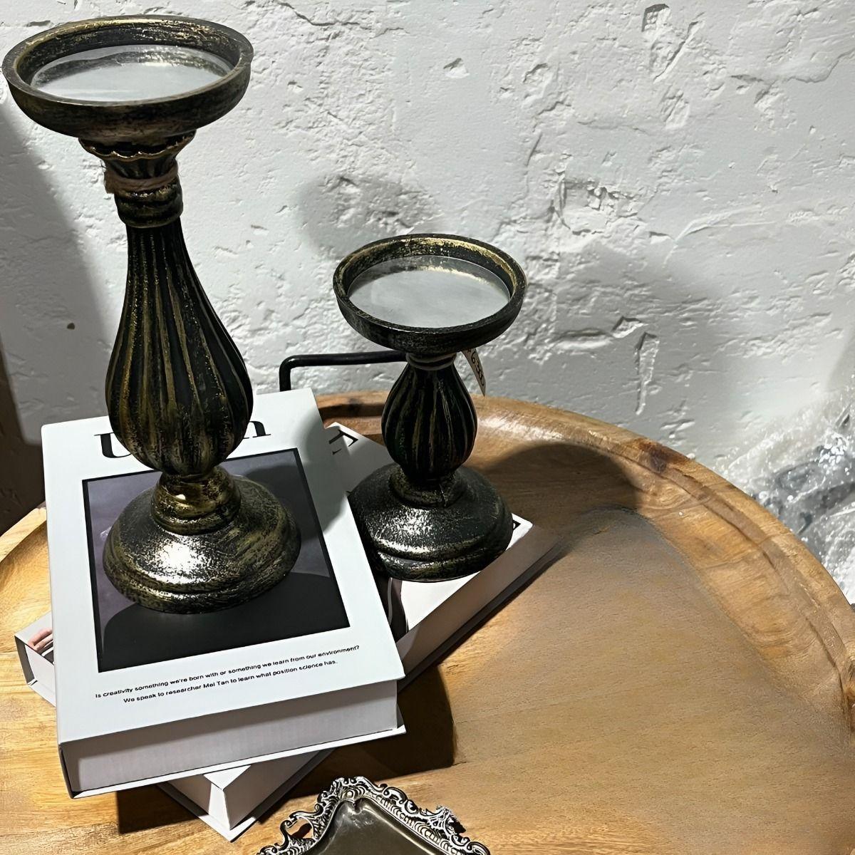 Candelabro Pilar Romano Pedestal Decorativo Negro 34cm Jhn-7