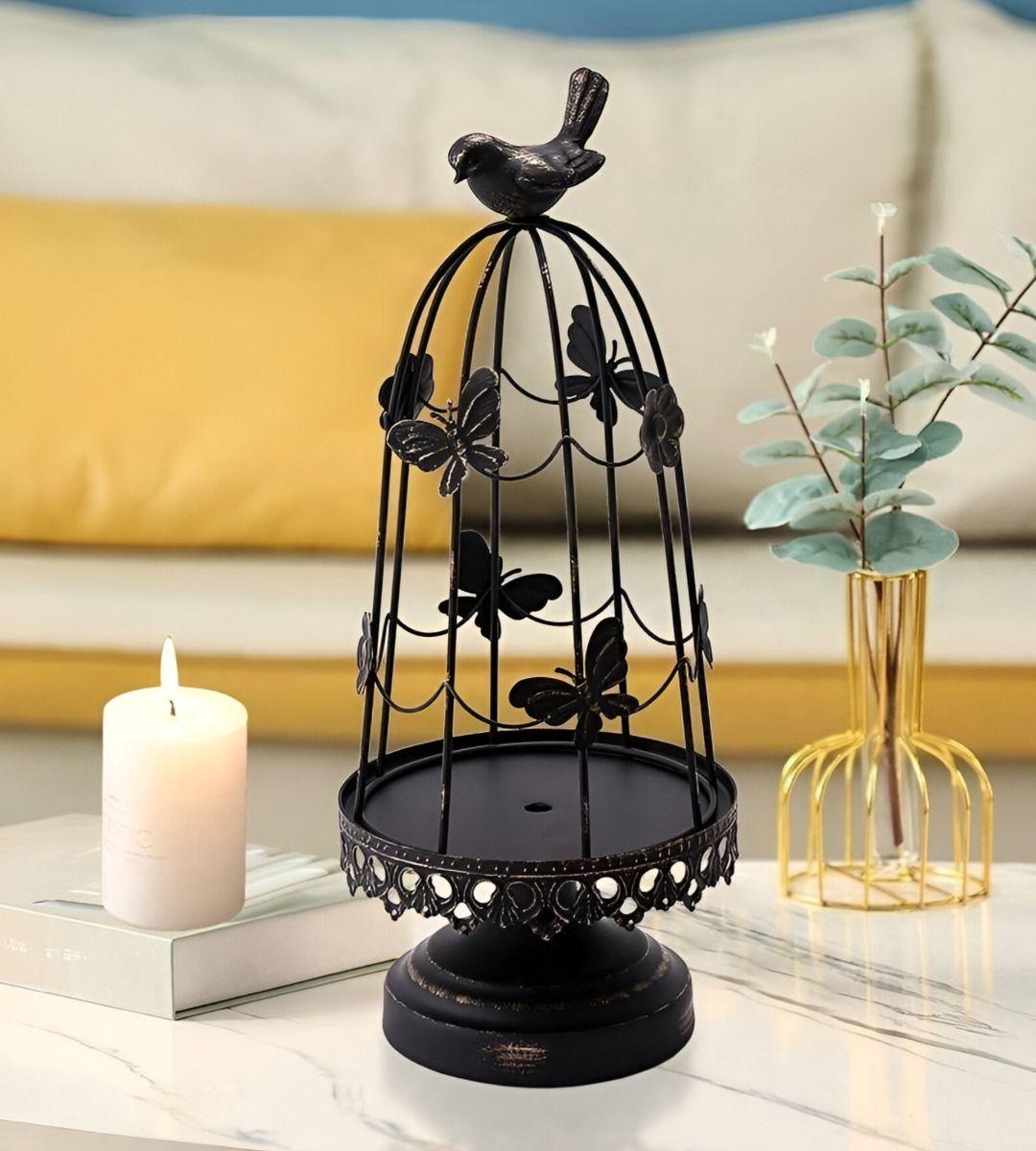 Portavelas Decorativo Jaula Pájaros Multifunción 38cm Jhn-6