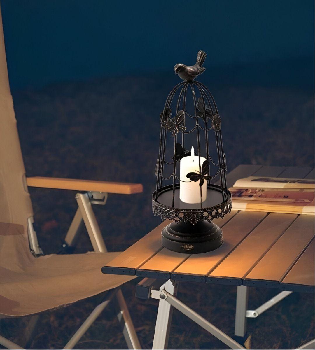 Portavelas Decorativo Jaula Pájaros Multifunción 38cm Jhn-8