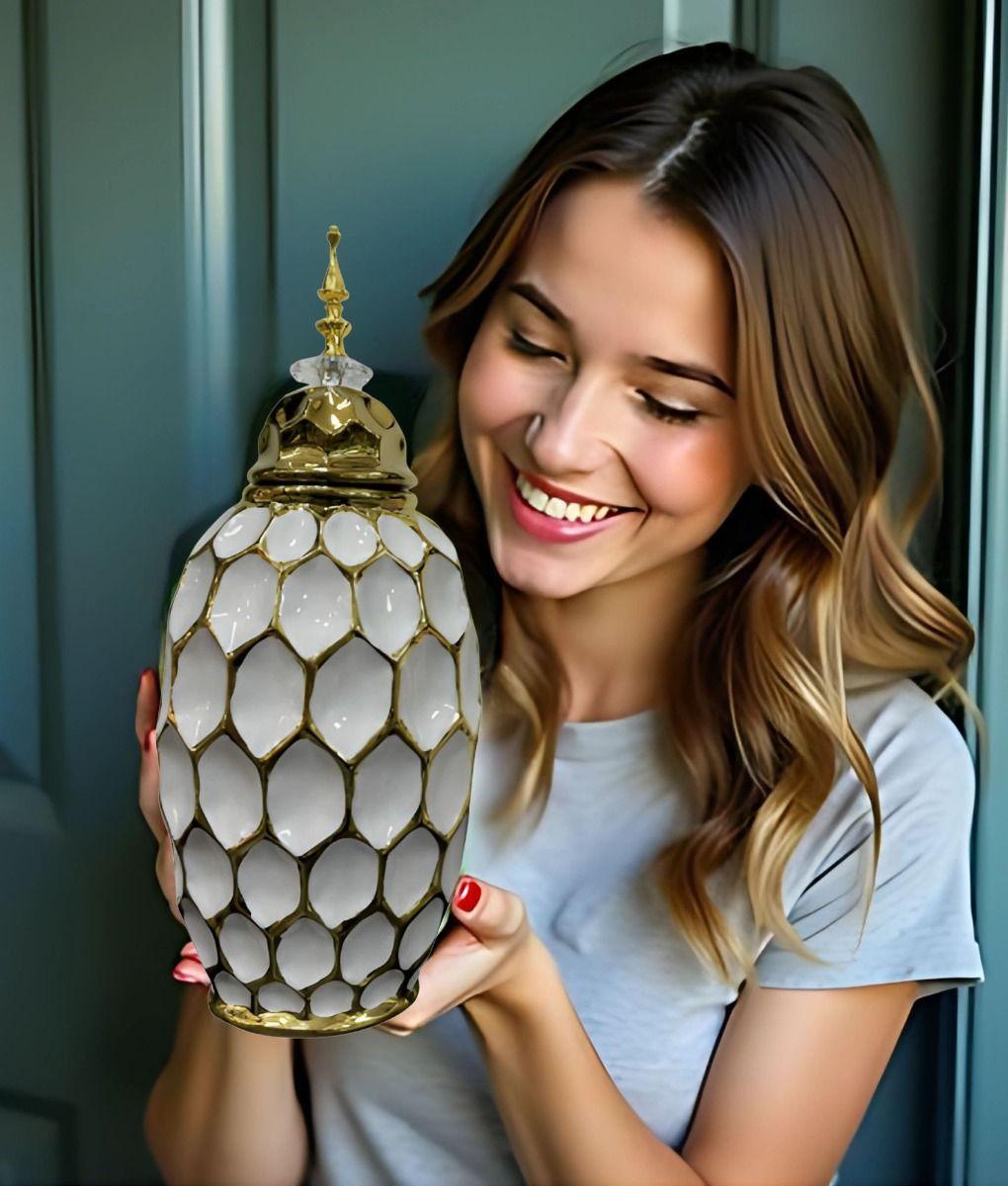 Potiche Jarrón Decorativo Patrón Panal Textura Jhn-3