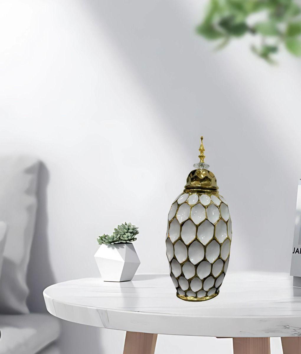 Potiche Jarrón Decorativo Patrón Panal Textura Jhn-7