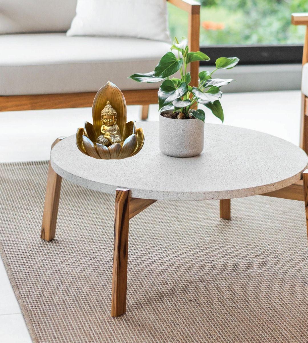 Figura Decorativa Buda Flor Loto Estatua Dorada Jhn-7