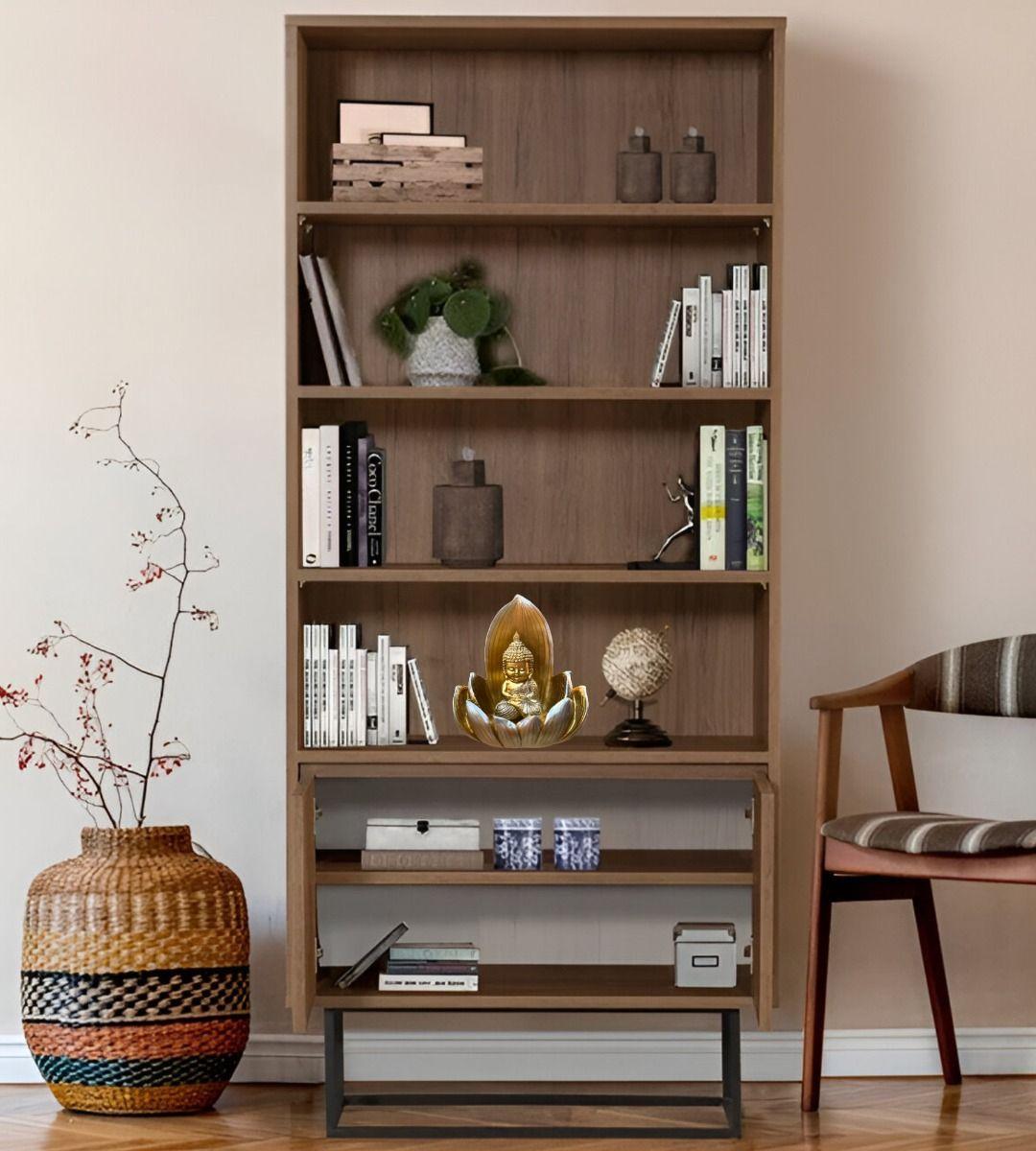 Figura Decorativa Buda Flor Loto Estatua Dorada Jhn-8