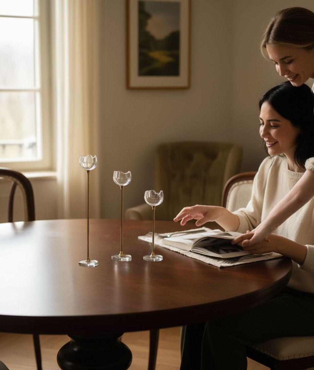 Set 3 Portavela Decorativo Flor Diseño Moderno Adorno Jhn-2