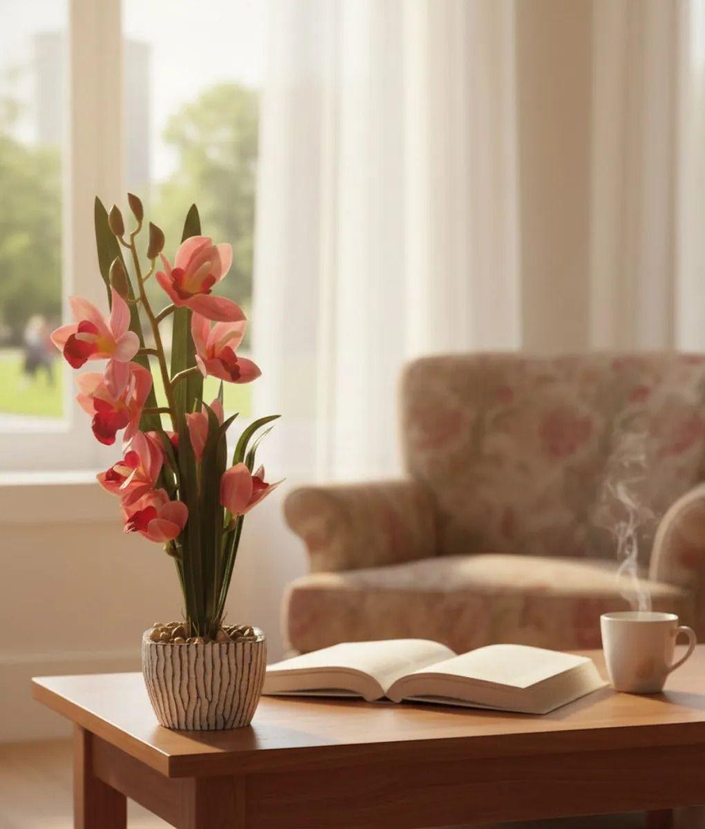 Planta Decorativa Artificial Diseño Orquídea Elegante Jhn-5