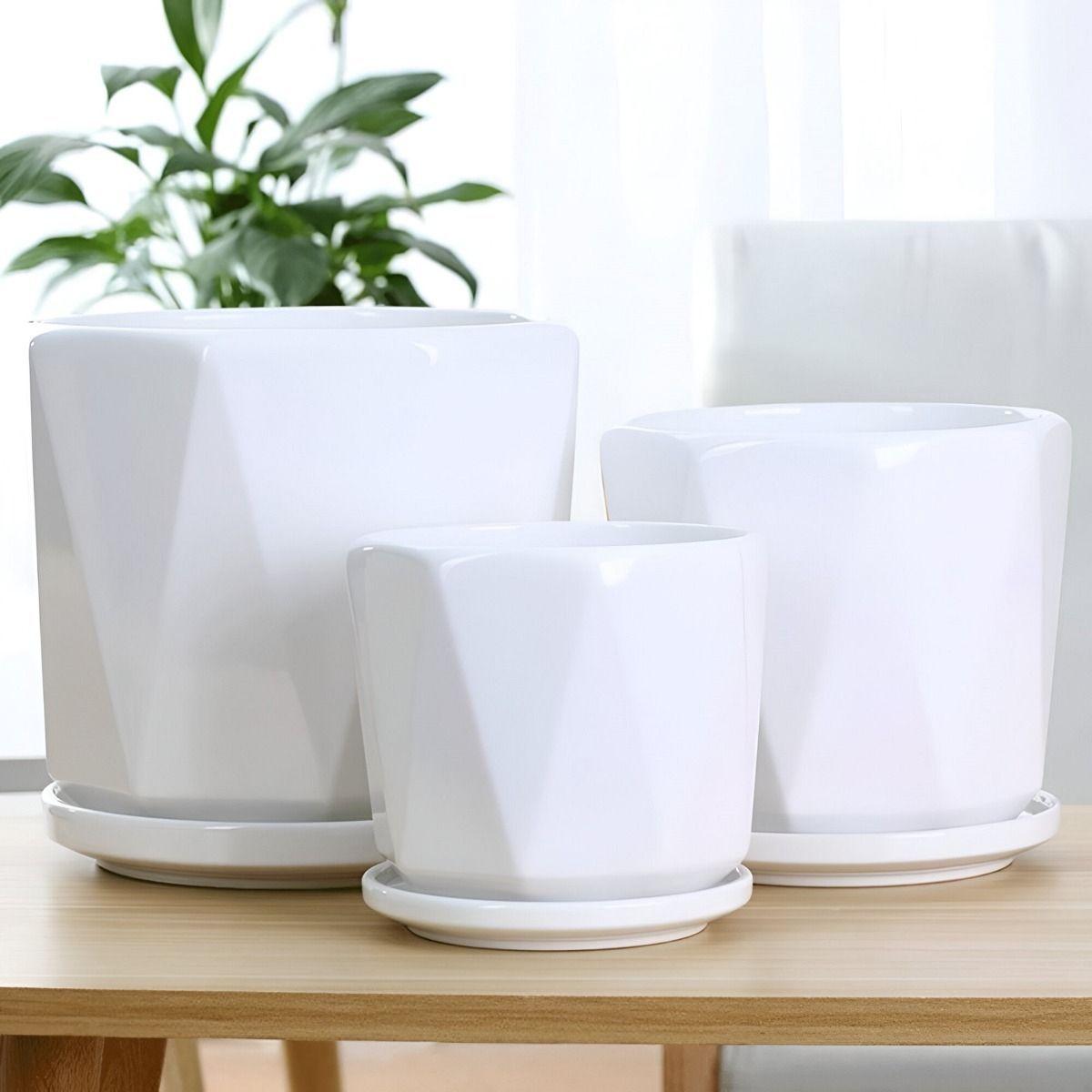 Macetas Blancas Agujeros Drenaje 3 piezas Jhn-4