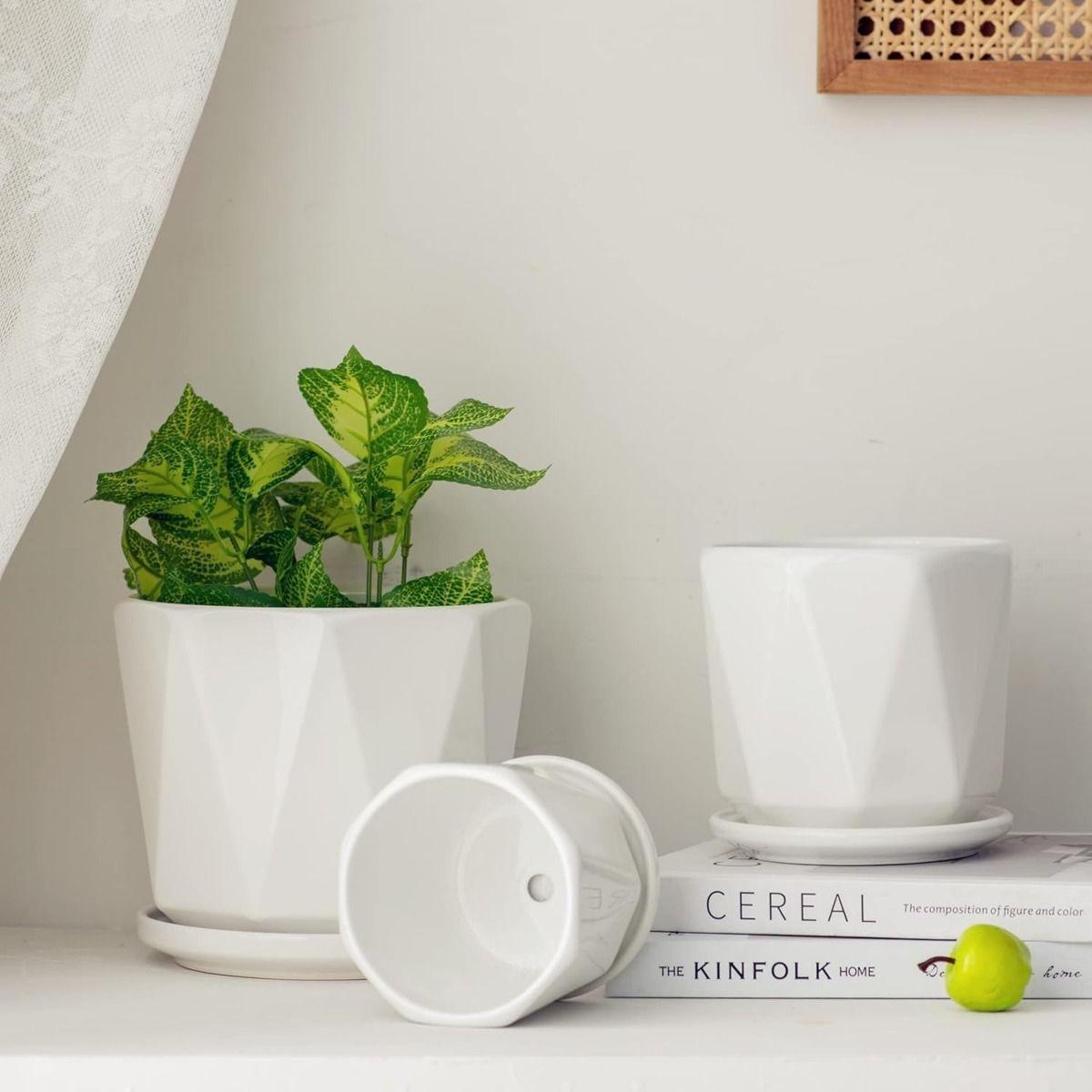 Macetas Blancas Agujeros Drenaje 3 piezas Jhn-6