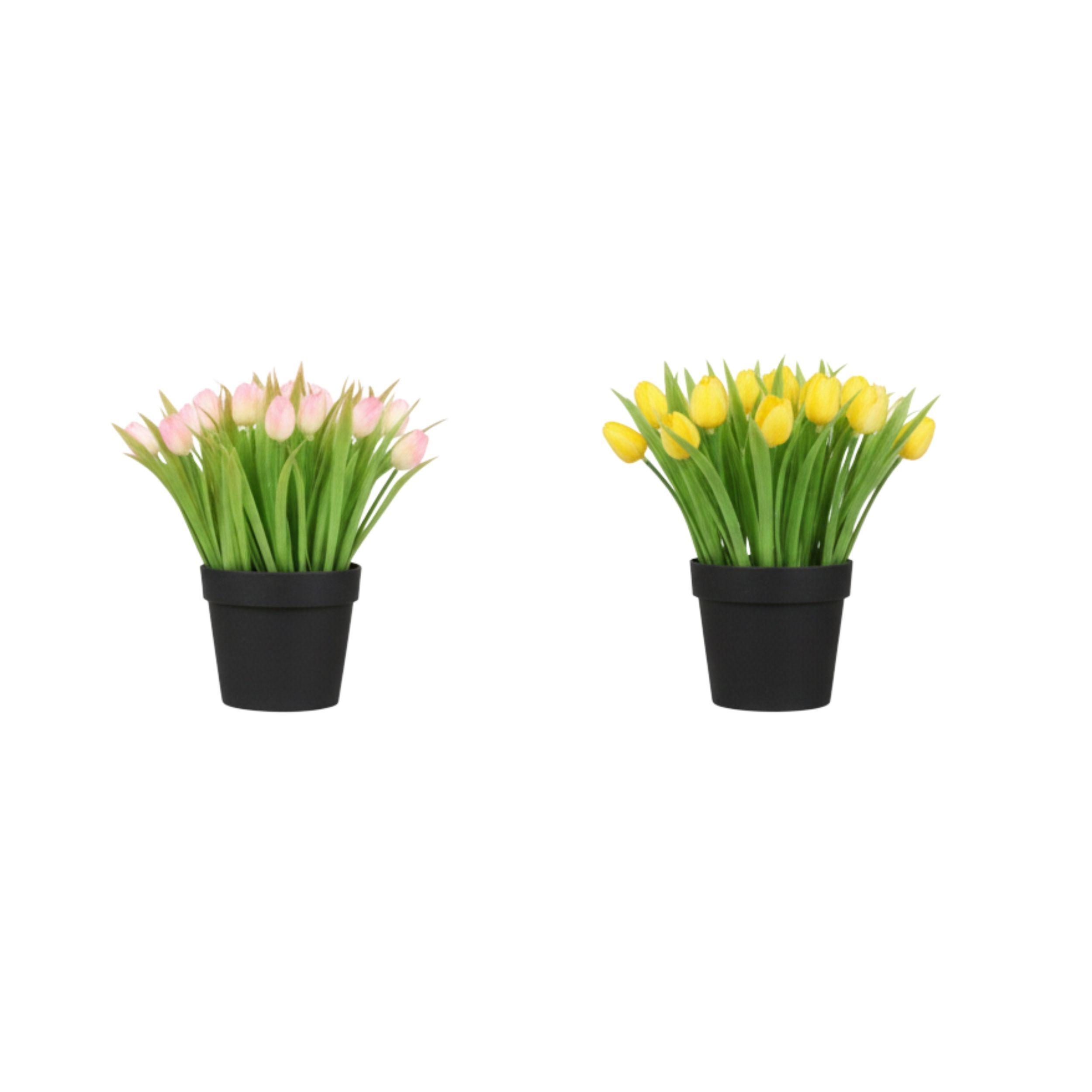 Set 2 Flores Artificiales Decorativas Tulipanes Maceta ALJ-1