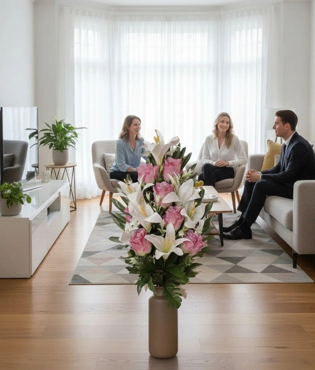 Ramo Floral Decorativo Artificial Lirios Rosas Adorno Jhn-3