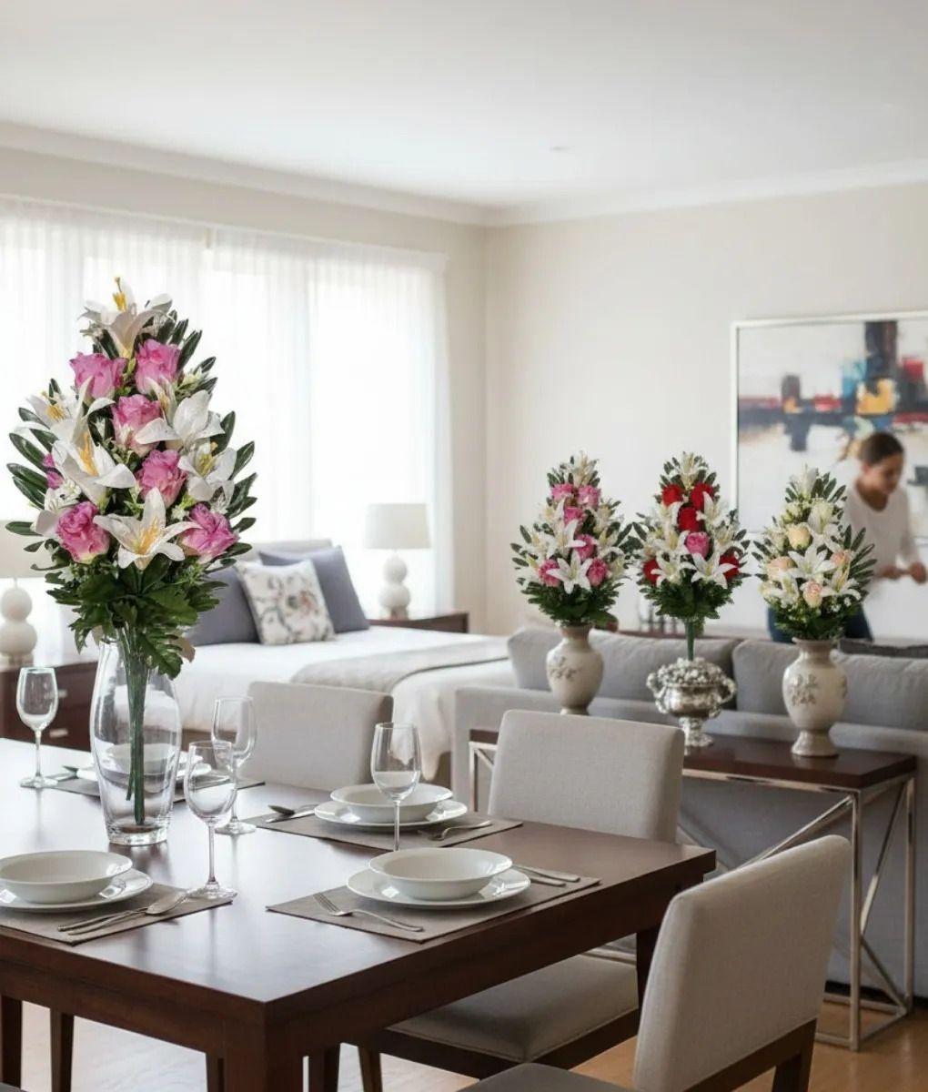 Ramo Floral Decorativo Artificial Lirios Rosas Adorno Jhn-4