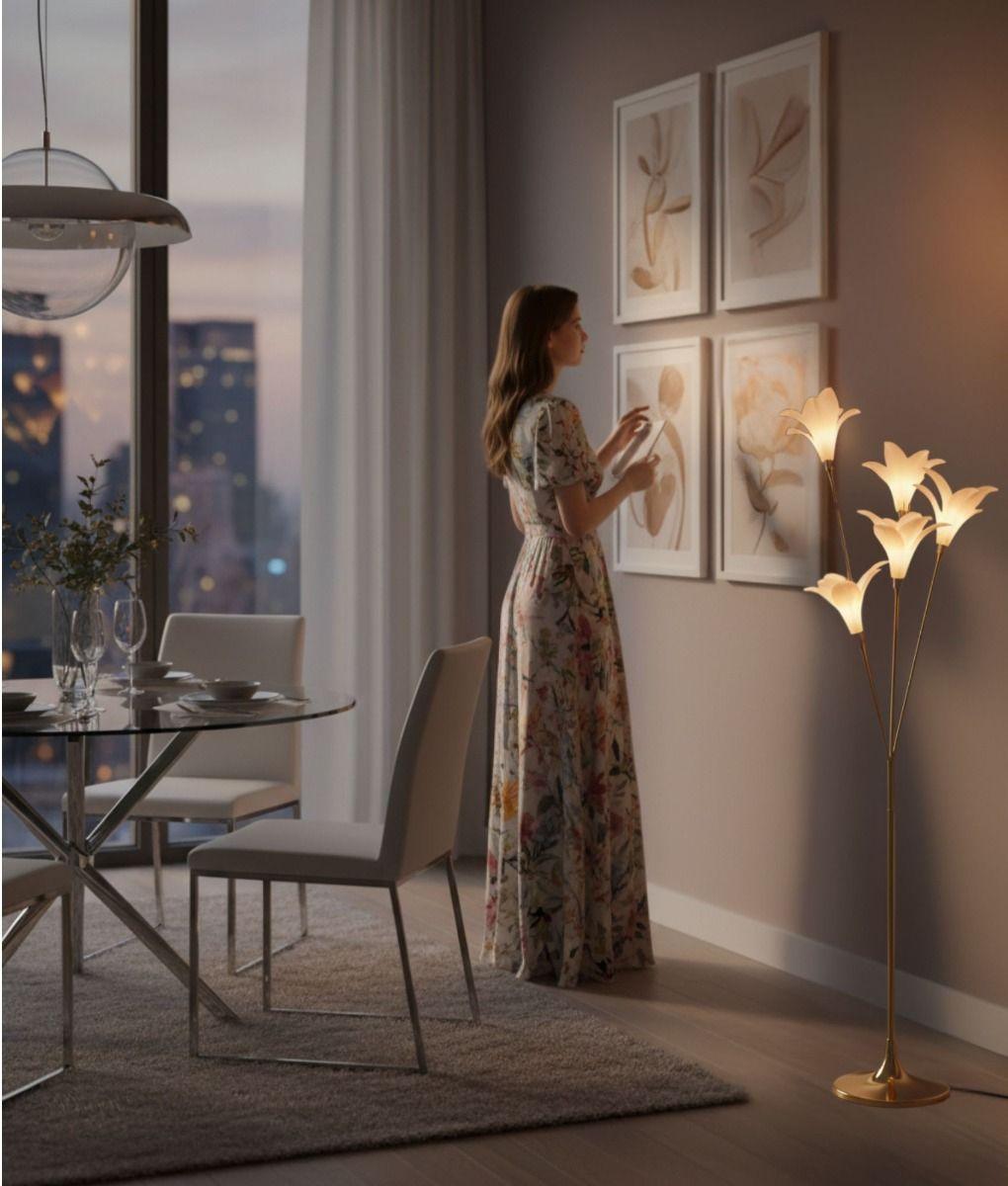 Lámpara Pie Decorativa Forma Lirio Moderno Floral Jhn-2