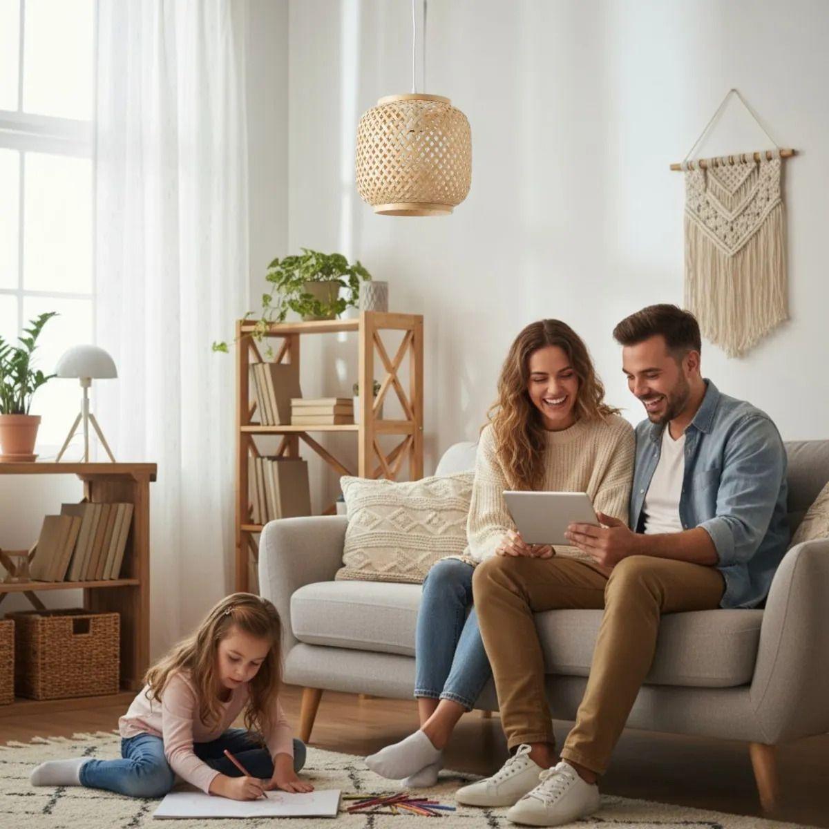 Lámpara Pared Madera Colgante Tejida Decoración ALJ-3