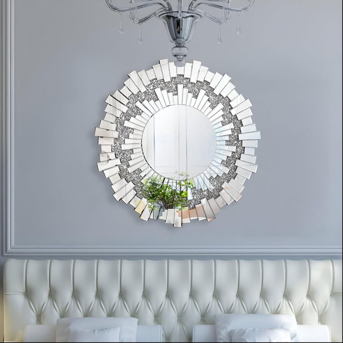 Espejo Redondo Decoración Pared Plateado Moderno Grande Jhn-3