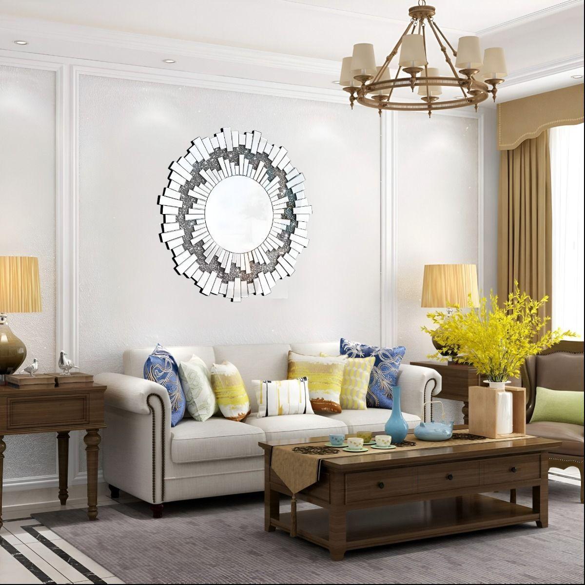 Espejo Redondo Decoración Pared Plateado Moderno Grande Jhn-8