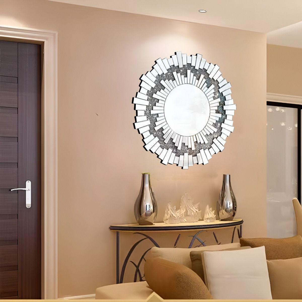 Espejo Redondo Decoración Pared Plateado Moderno Grande Jhn-9