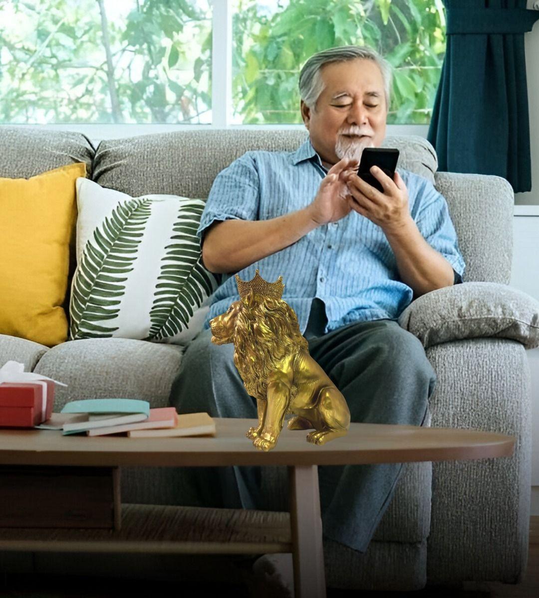 Figura Estatua León Sentado Decoración Dorado Jhn-2