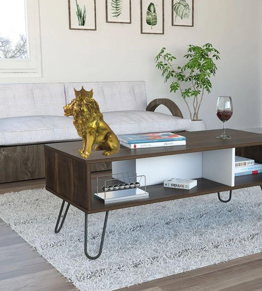 Figura Estatua León Sentado Decoración Dorado Jhn-4