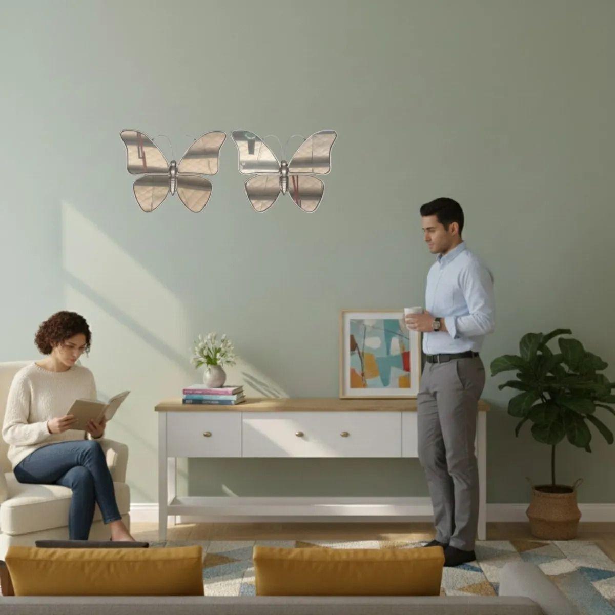 Set 2 Espejo Decorativo Pared Forma Mariposa Moderna Jhn-2