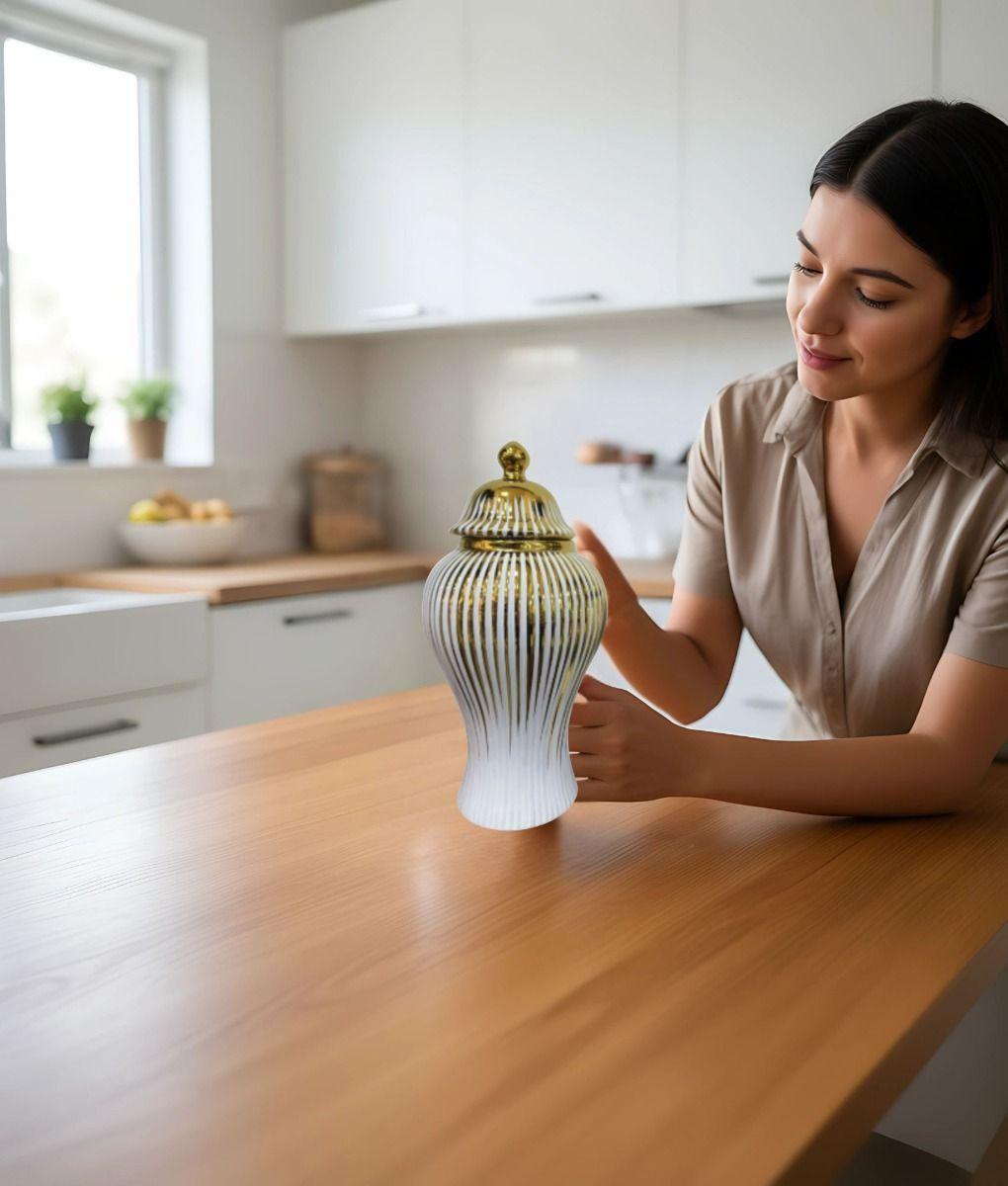 Potiche Jarrón Elegante Recipiente Decorativo Tapa Jhn-3