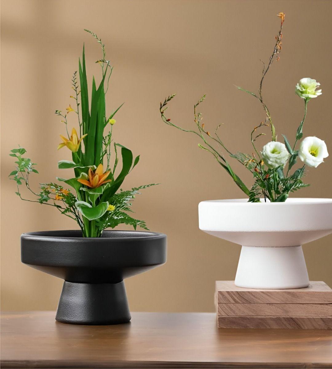 Set 2 Frutero Cerámica Cuenco Decorativo Bandeja Negro Jhn-6