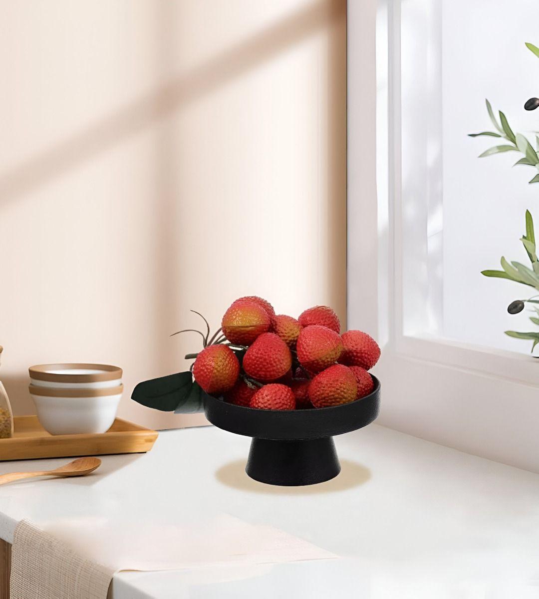 Set 2 Frutero Cerámica Cuenco Decorativo Bandeja Negro Jhn-7