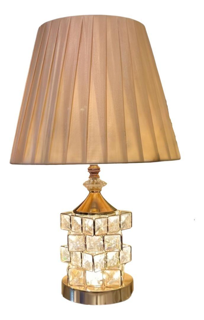 Lámpara Mesa Cristal Metal Decorativa Dorada Jhn-0