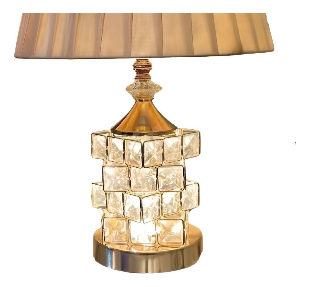 Lámpara Mesa Cristal Metal Decorativa Dorada Jhn-1