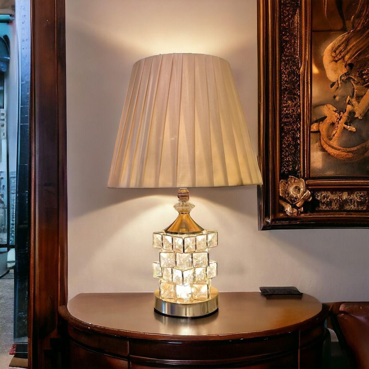 Lámpara Mesa Cristal Metal Decorativa Dorada Jhn-5