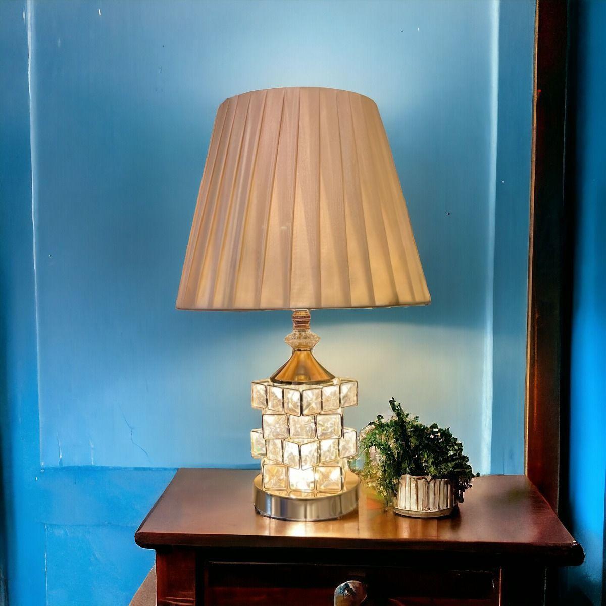 Lámpara Mesa Cristal Metal Decorativa Dorada Jhn-7