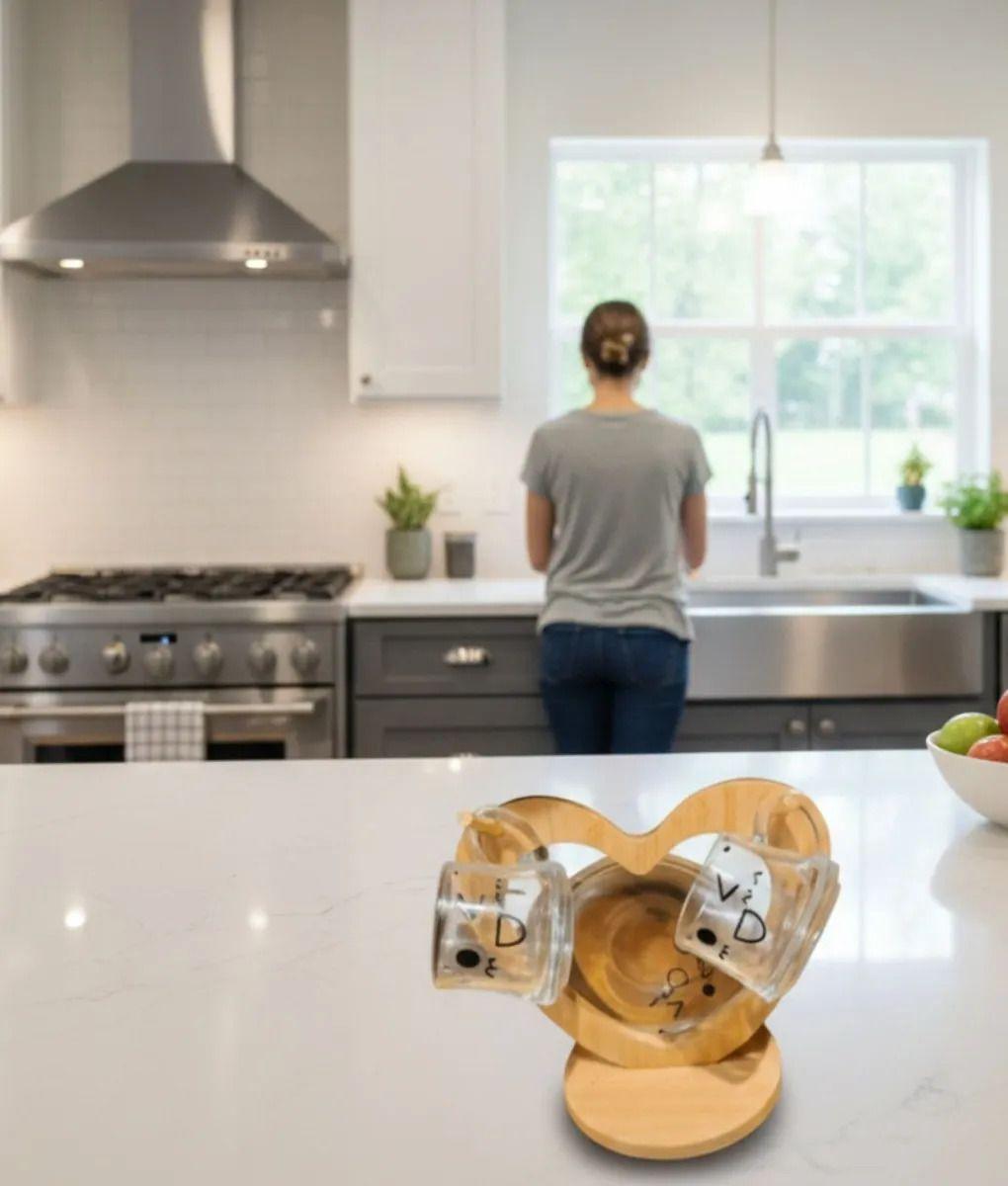 Juego Vajilla Tazas Café Soporte Bambú Diseño Corazón Jhn-5