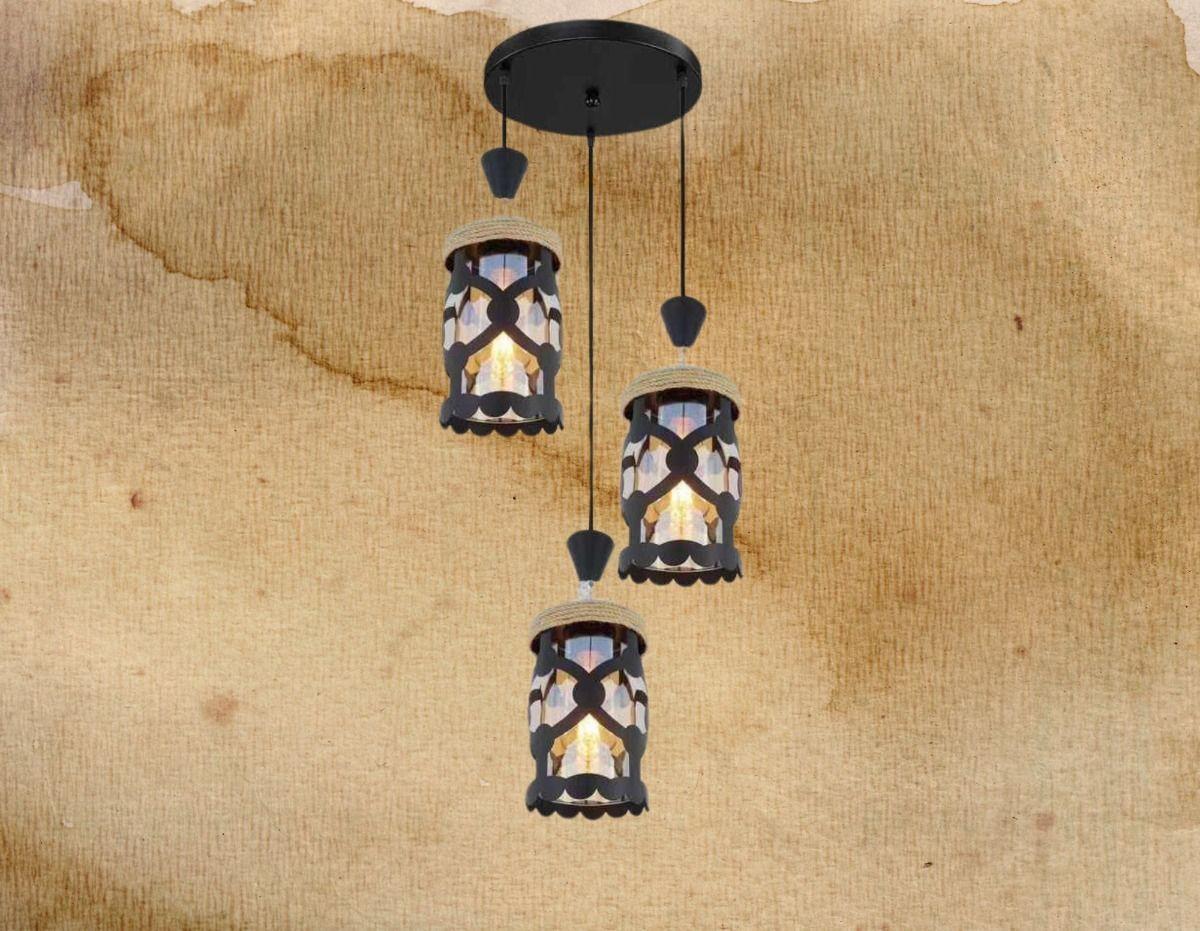 Lámpara Colgante Techo Diseño Vintage 3 Luces Jhn-9