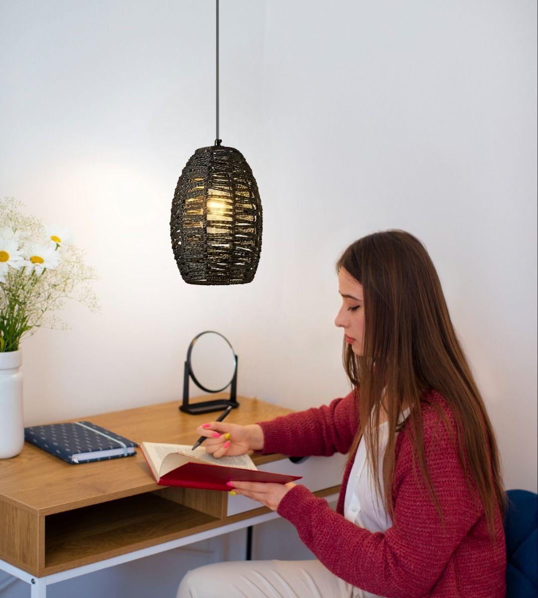 Lámpara Colgante Techo Negra Tejida Estilo Retro Jhn-3