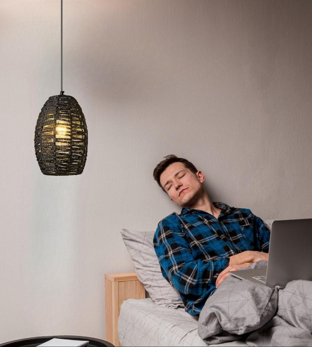 Lámpara Colgante Techo Negra Tejida Estilo Retro Jhn-4