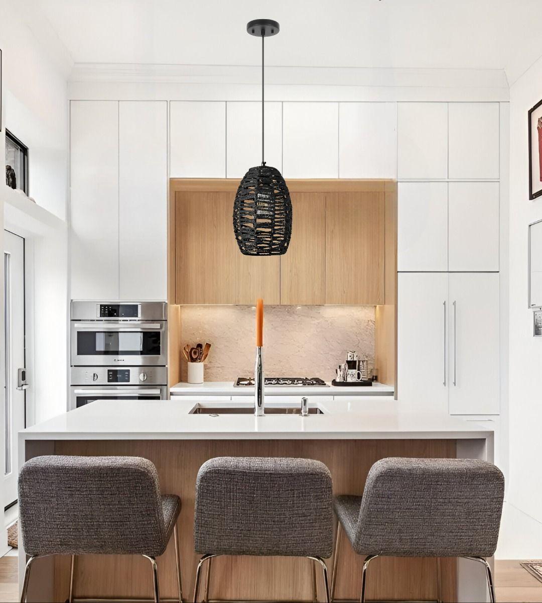 Lámpara Colgante Techo Negra Tejida Estilo Retro Jhn-6