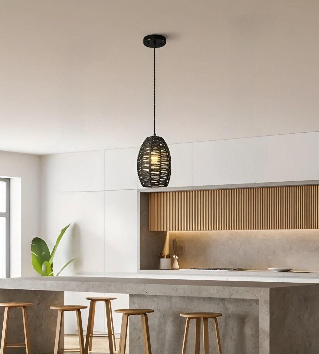 Lámpara Colgante Techo Negra Tejida Estilo Retro Jhn-7