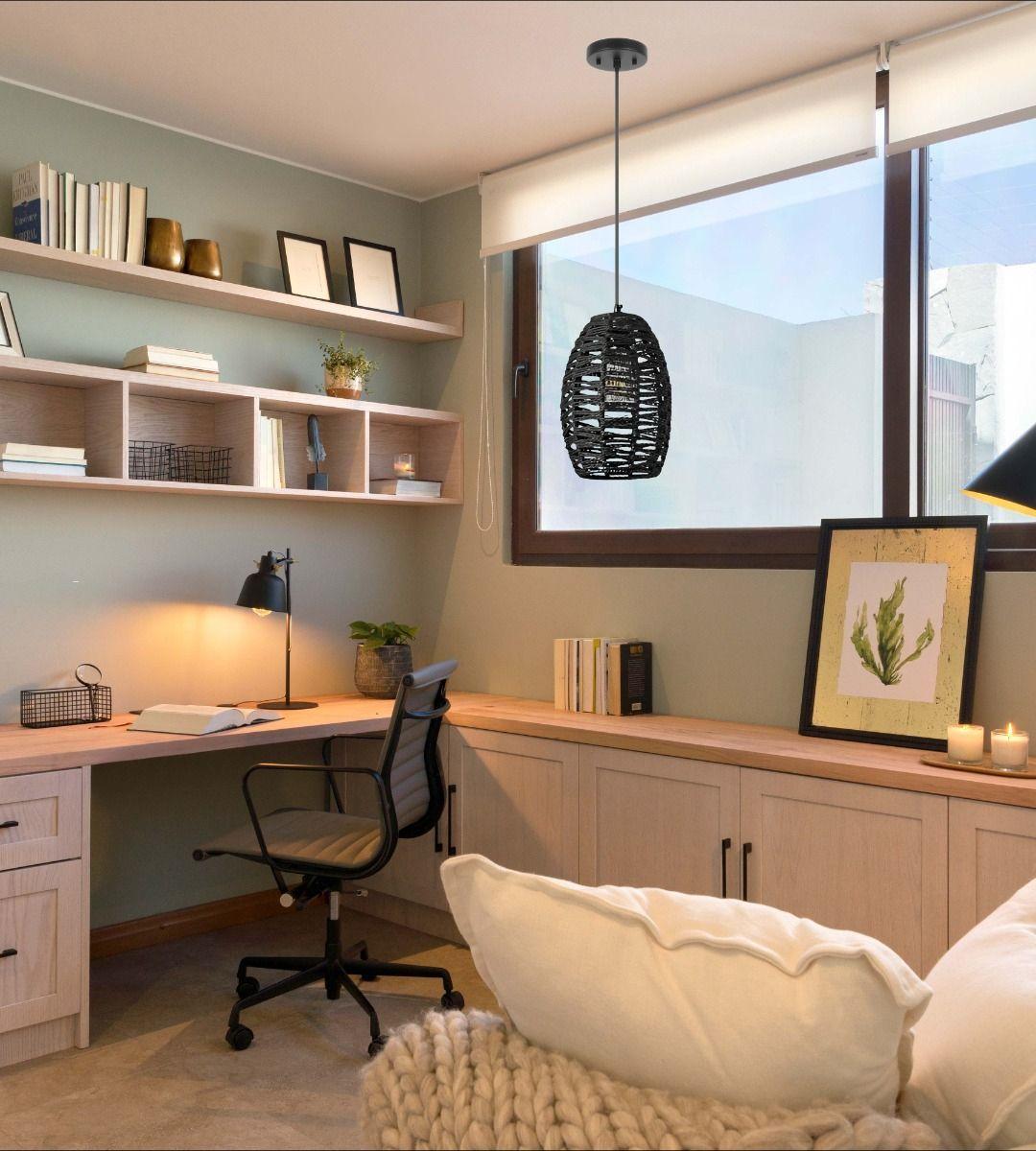 Lámpara Colgante Techo Negra Tejida Estilo Retro Jhn-8