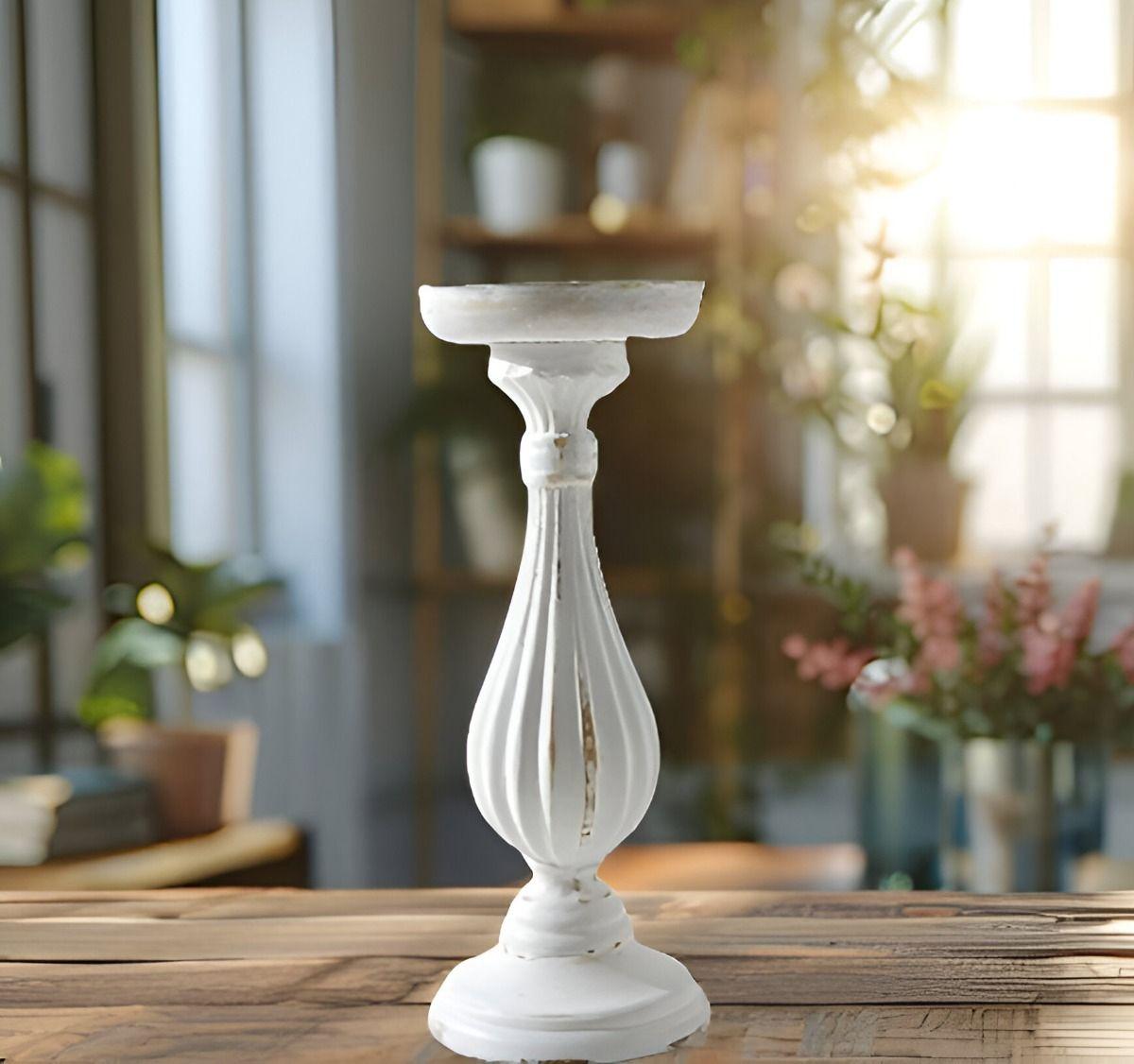 Candelabro Blanco Pilar Romano Pedestal Decorativo 34cm Jhn-2