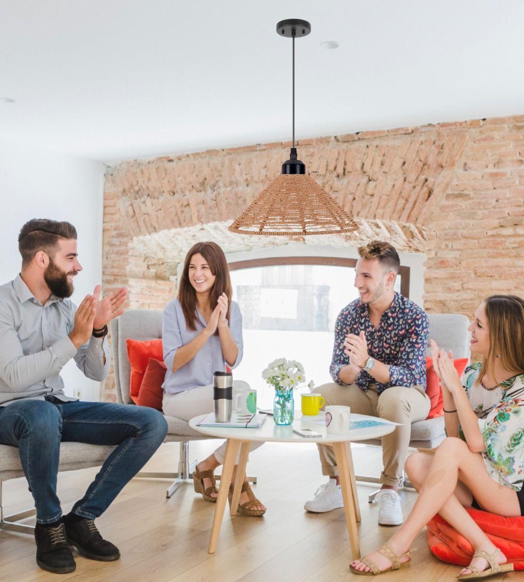 Lámpara Colgante Techo Tejida Vintage Color Café Jhn-3