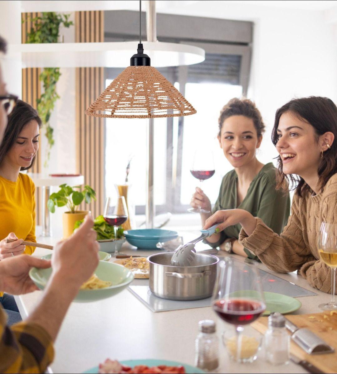 Lámpara Colgante Techo Tejida Vintage Color Café Jhn-4