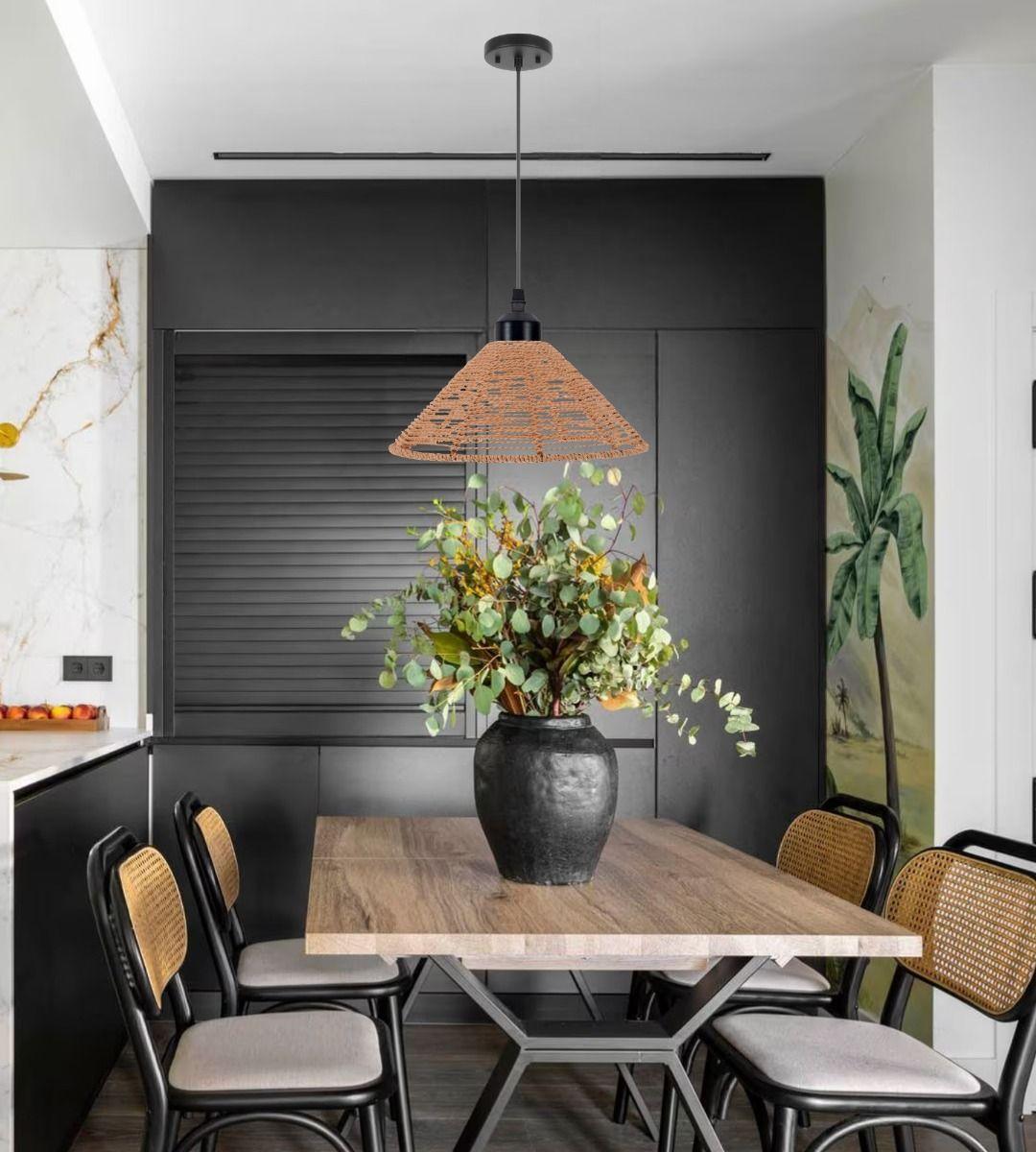 Lámpara Colgante Techo Tejida Vintage Color Café Jhn-7