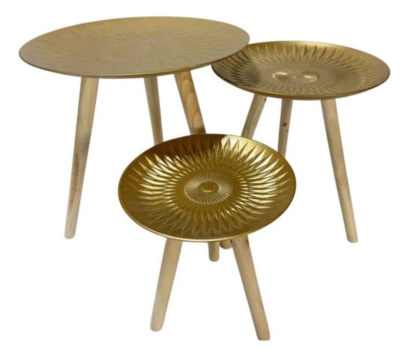 Set 3 Mesas Nido Auxiliares Geométrica Radial Arte Deco ALJ-0