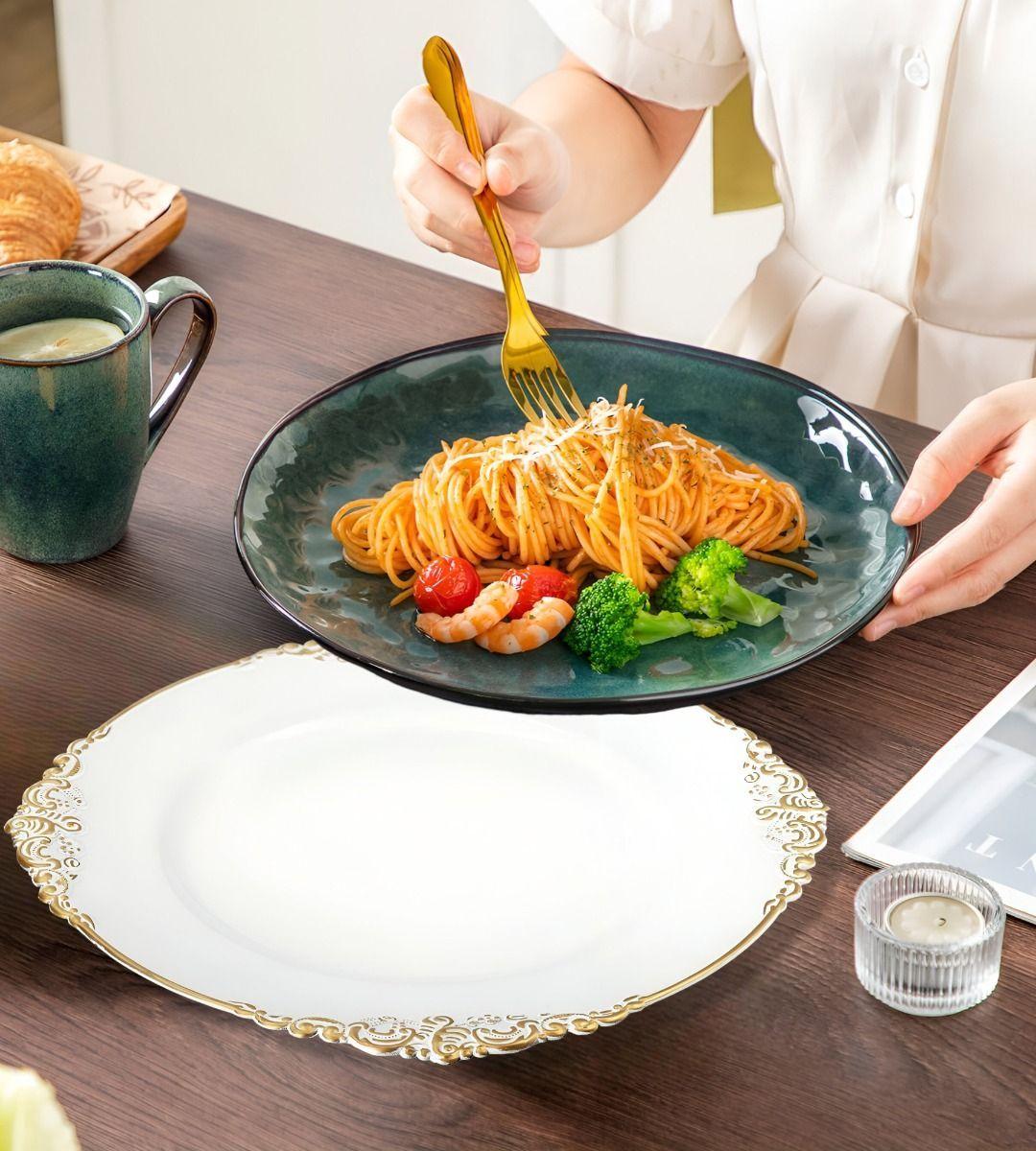 Set 3 Bajo Plato Base Decorativo Blanco Y Borde Dorado Jhn-4