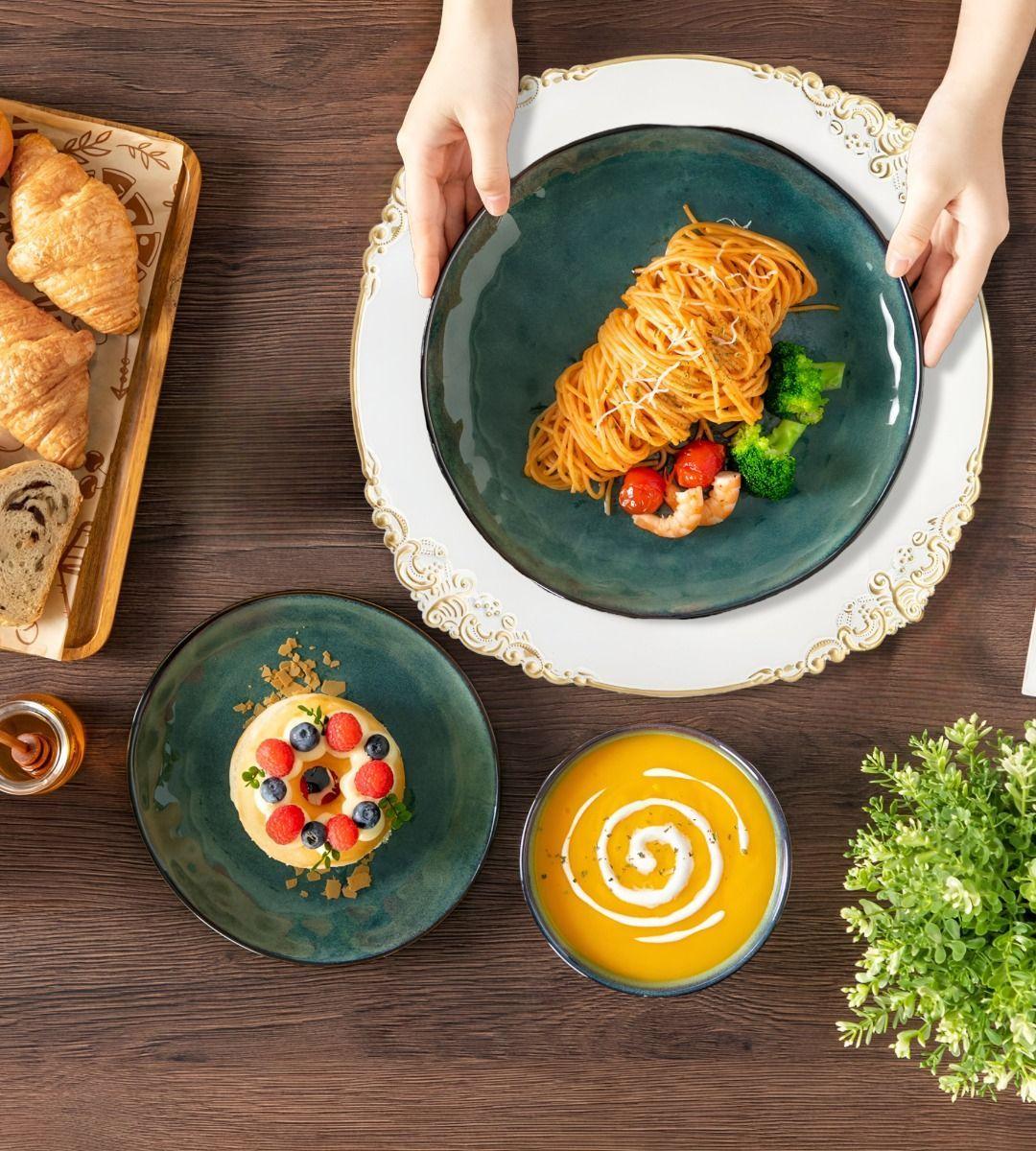 Set 3 Bajo Plato Base Decorativo Blanco Y Borde Dorado Jhn-5