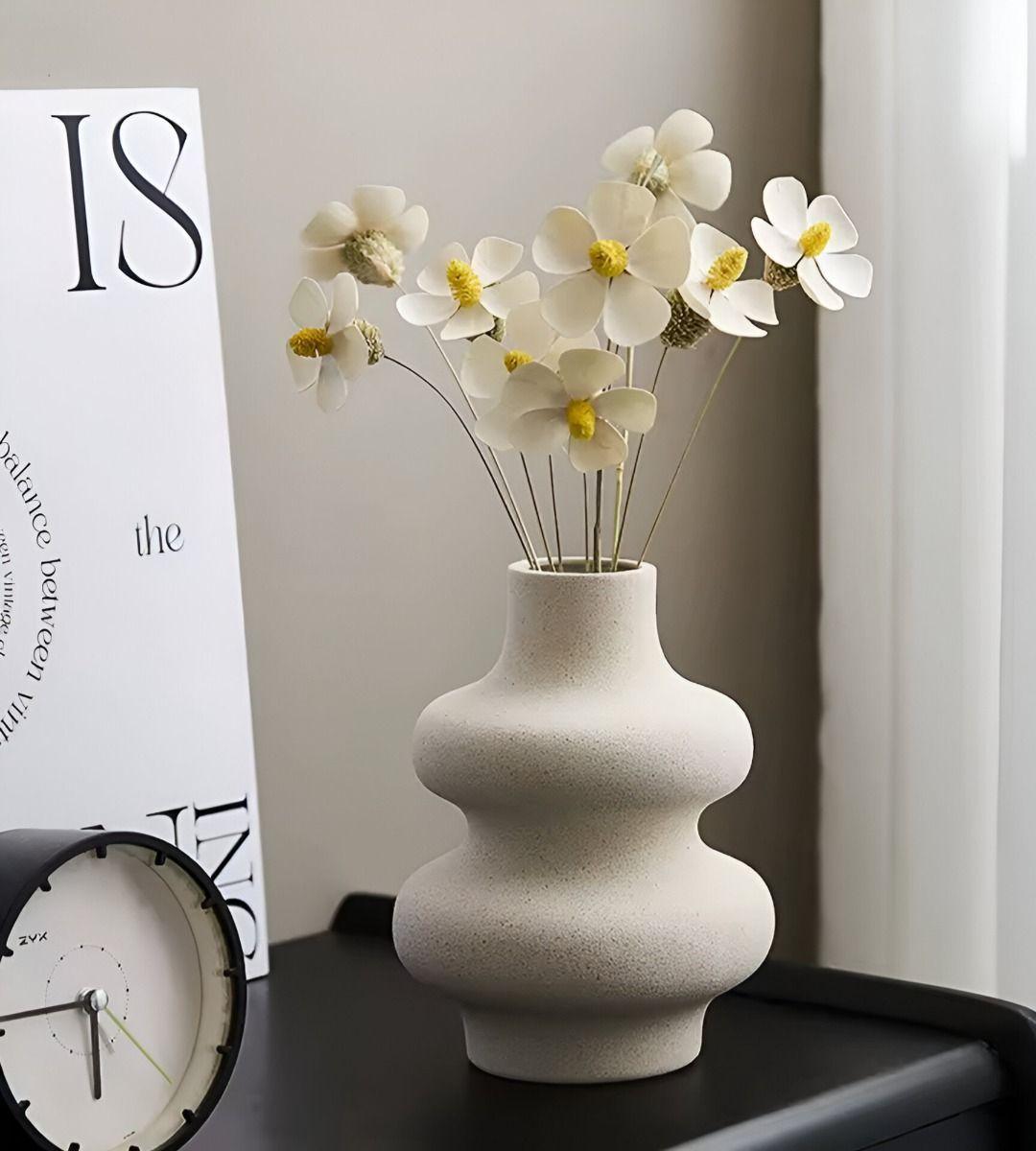 Jarrón Ondulado Moderno Flores Minimalista 15cm Jhn-0