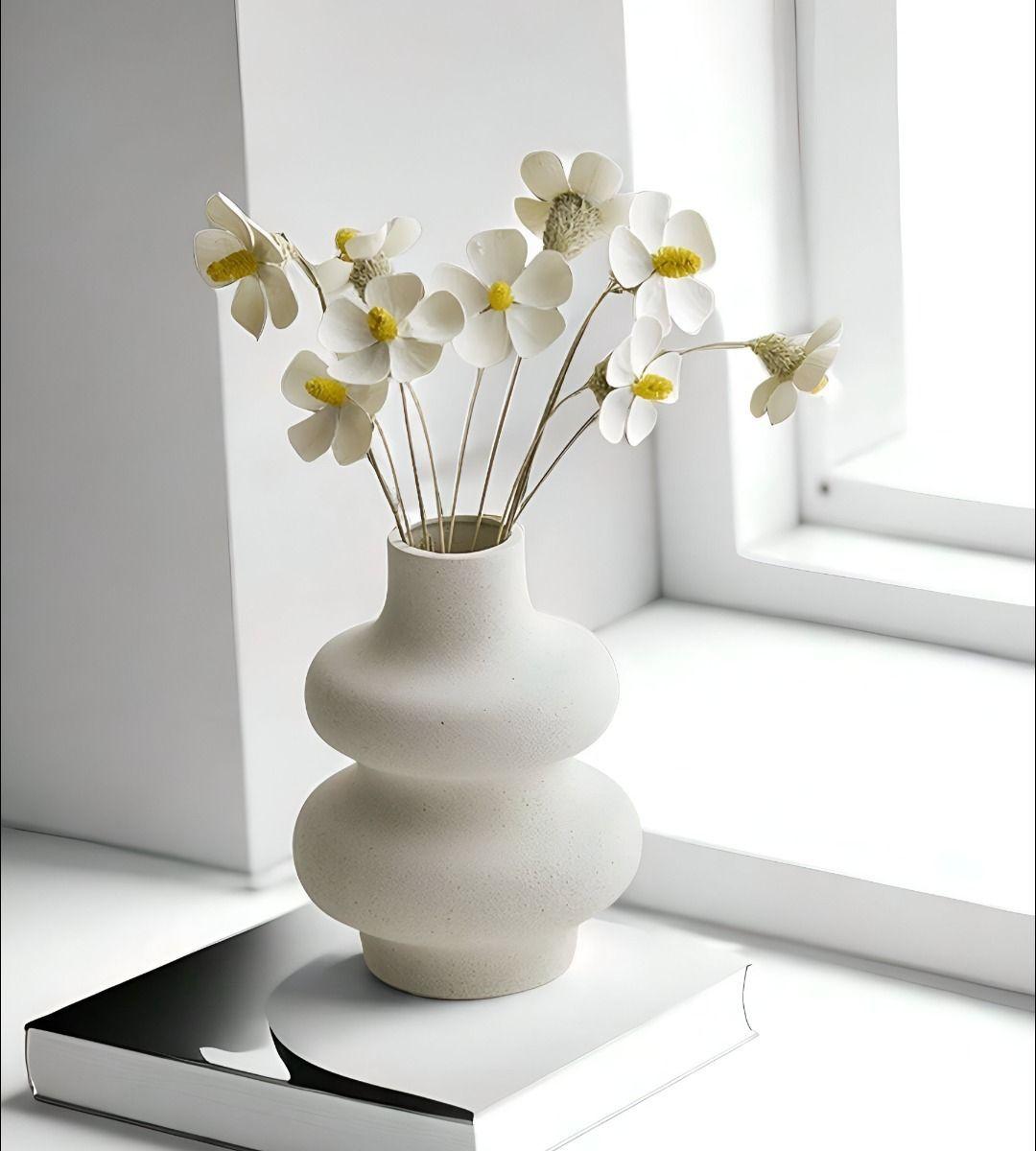 Jarrón Ondulado Moderno Flores Minimalista 15cm Jhn-7