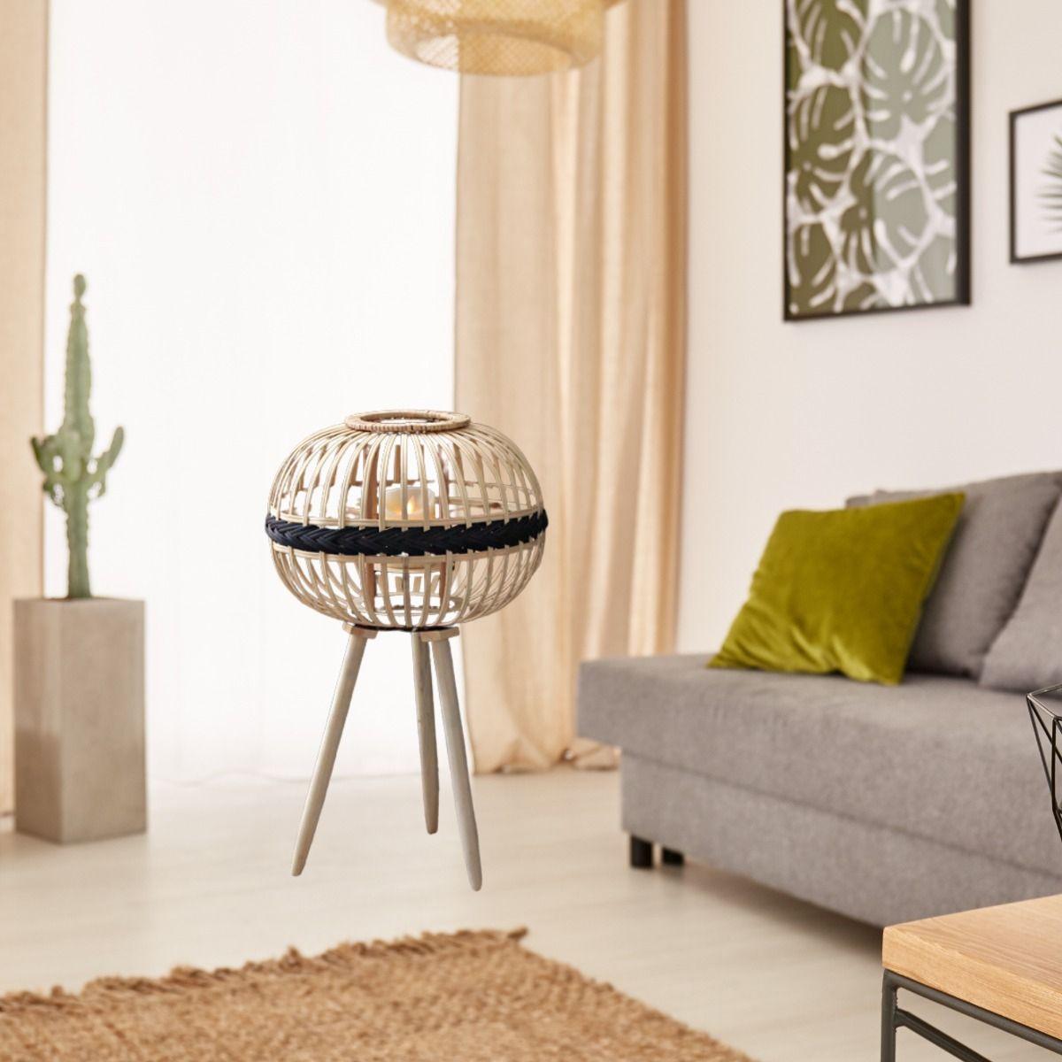Candelabro Japonés Mimbre Bambú Decoración Natural Jhn-8