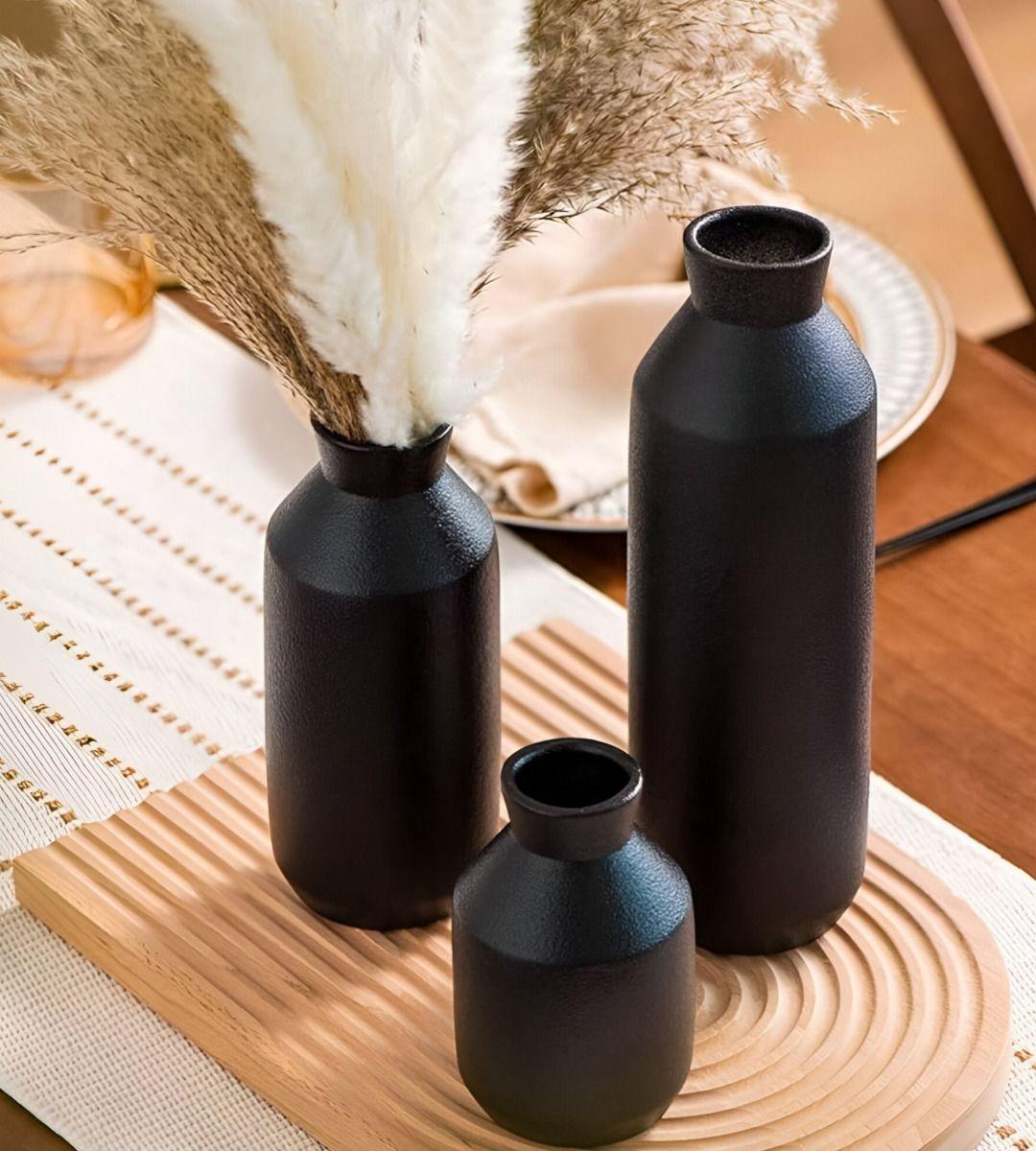 Florero Decorativo Jarrón Cerámica Alto Mesa Negro Jhn-3